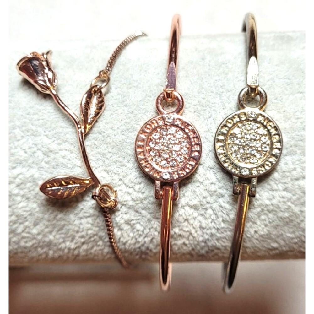 Michael Kors Rose Gold and Gold Tone Bangle Bracelets & Adjustable Rose Bracelet